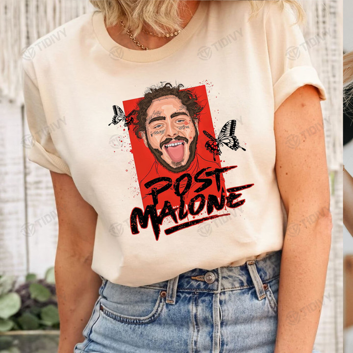 Post Malone Smile With Butterfly Twelve Carat Tour 2022 Post Malone Tattoo Graphic Unisex T Shirt, Sweatshirt, Hoodie Size S - 5XL