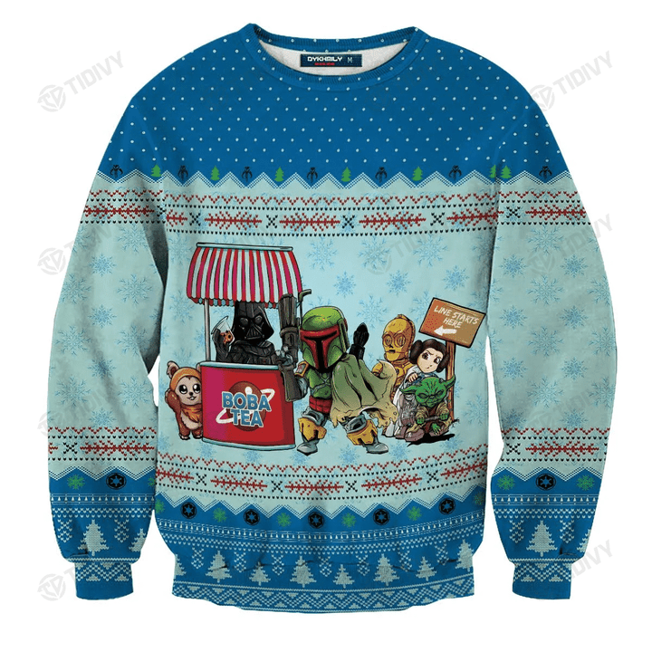 Queue for Bobatea Merry Christmas Star War Xmas Gift Darth Vader Baby Yoda Stormtrooper Ugly Sweater