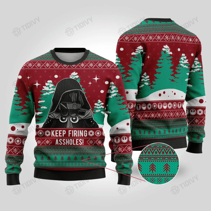 Keep Firing Merry Christmas Star Wars Xmas Gift Darth Vader Baby Yoda Stormtrooper Ugly Sweater