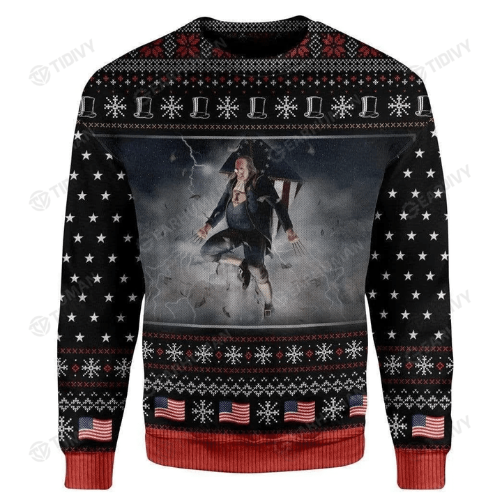 Benjamin Franklin Vs Zeus Merry Christmas Xmas Tree Xmas Gift Ugly Sweater