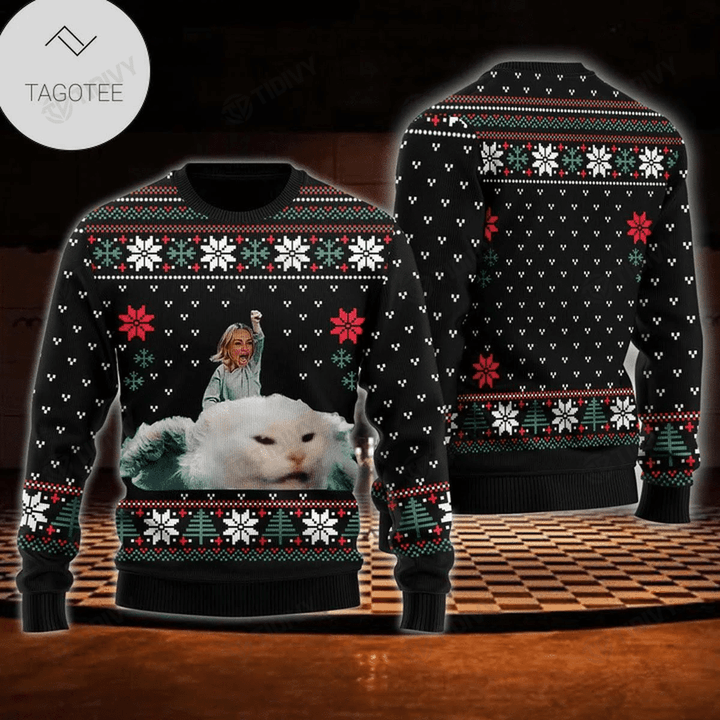 Cat Meme Funny Christmas Merry Christmas Xmas Tree Xmas Gift Ugly Sweater