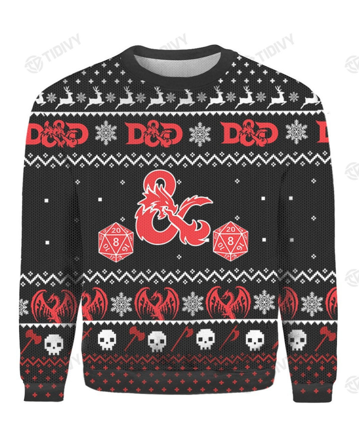 Dungeon And Dragons DnD Die Merry Christmas Xmas Tree Xmas Gift Ugly Sweater
