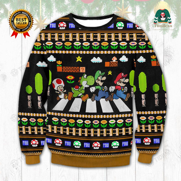 Mario Abbey Road Super Mario Merry Christmas Xmas Tree Xmas Gift Ugly Sweater