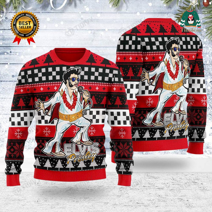 Elvis FresleyLong Live The King Elvis 2022 Movie Merry Christmas Xmas Tree Xmas Gift Ugly Sweater