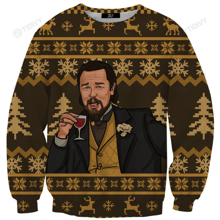 Funny Leonardo Dicaprio Drinking Meme Merry Christmas Xmas Tree Xmas Gift Ugly Sweater