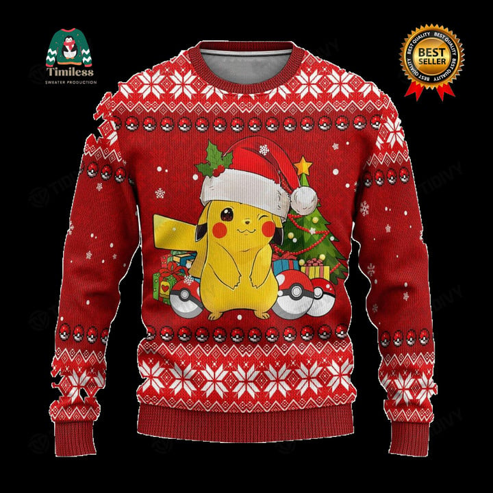 Pikachu Pokemon Pokemon Movie Merry Christmas Xmas Tree Xmas Gift Ugly Sweater
