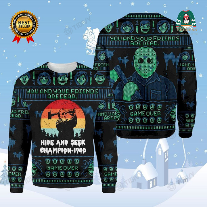 Hide And Seek Champion 1980 Jason Voorhees Game Over Horror Movie Merry Christmas Xmas Tree Xmas Gift Ugly Sweater