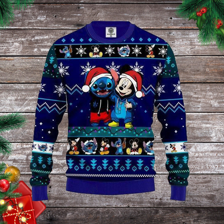 Mouse And Stitch Merry Christmas Xmas Tree Xmas Gift Ugly Sweater