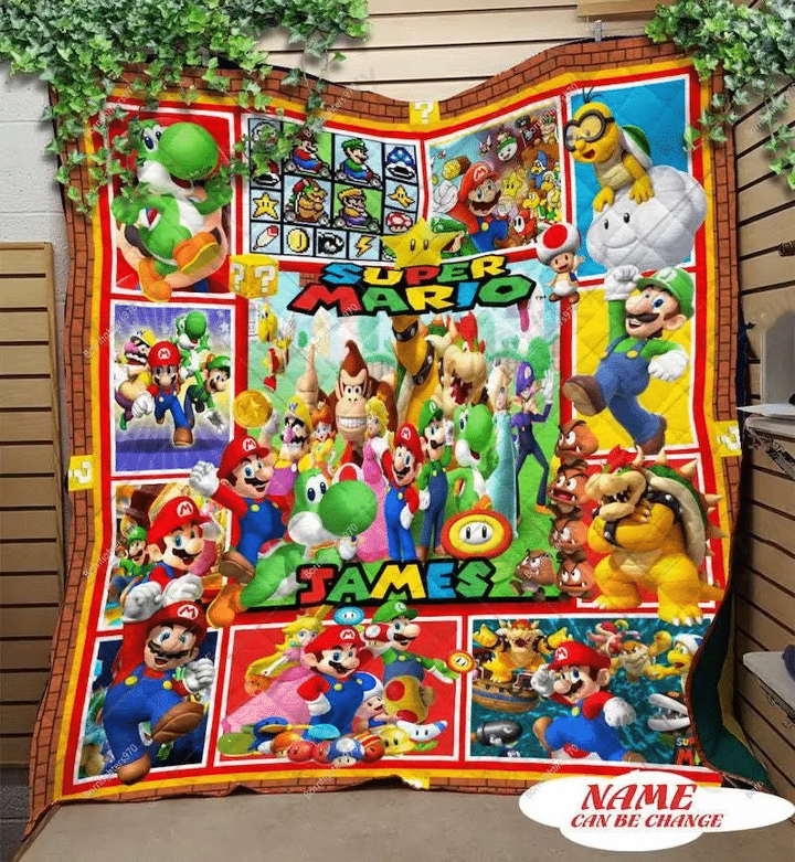 Custom Name Super Mario Bros Gaming The Super Mario Bros Movie Mushroom Kingdom Premium Quilt Blanket Size Throw, Twin, Queen, King, Super King