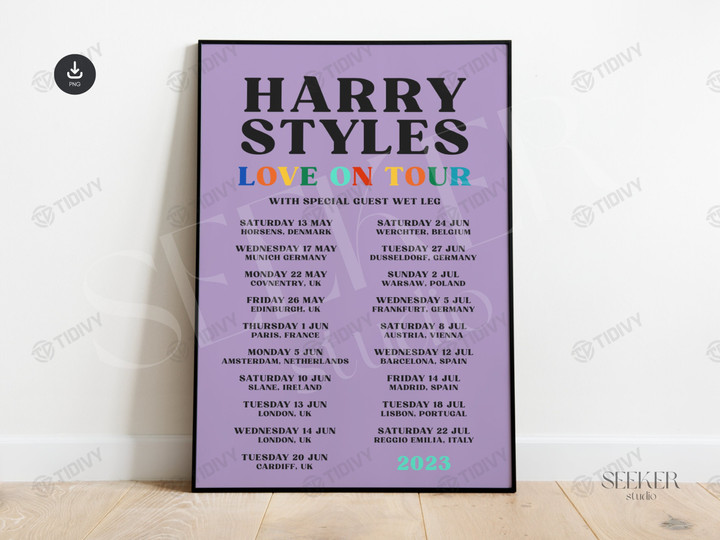HSLOT All Europe Tour Dates and Cities Harry Styles Love On Tour 2022 2023 Harry's House Wall Art Print Poster