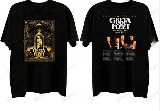 Greta Van Fleet Dreams in Gold Tour 2022 Greta Van Fleet Tour 2022 Two Sided Graphic Unisex T Shirt, Sweatshirt, Hoodie Size S - 5XL