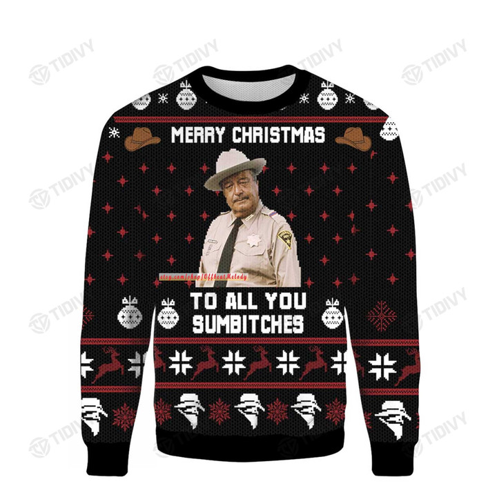Smokey And The Bandit Merry Christmas To All You Sumbitches Funny Classic Movie Xmas Gift Ugly Sweater