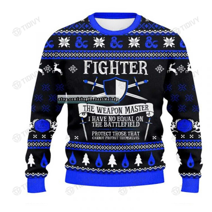 DnD Classes Collection Merry Christmas Dungeons And Dragons DnD Class Fighter XMas Gift Ugly Sweater