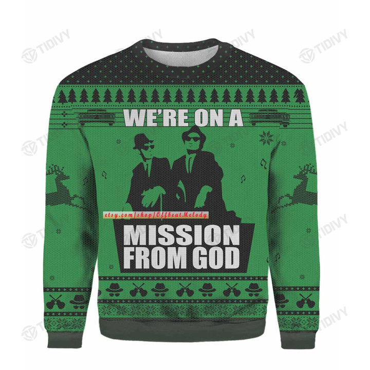 Merry Christmas The Blues Brothers We are on A Mission From God Xmas Gift Ugly Sweater