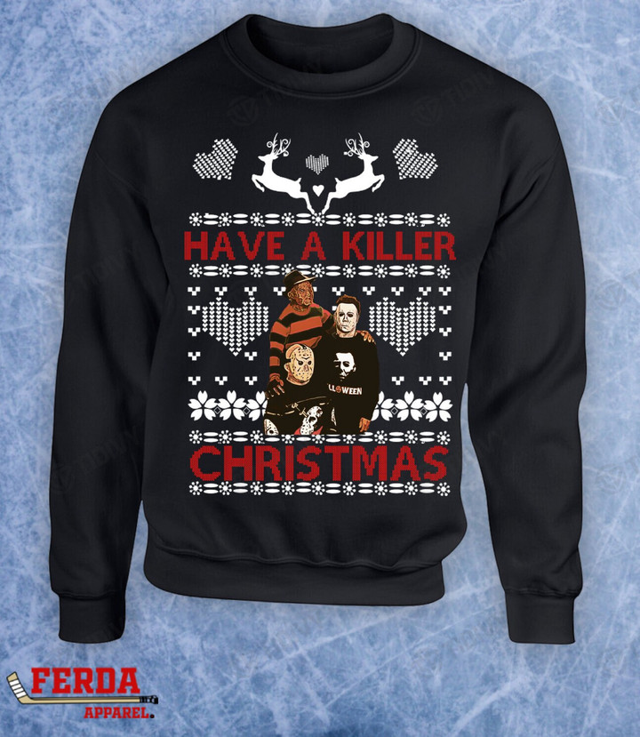 Killer Christmas ugly christmas sweater halloween horror movie characters xmas killers freddy jason myers Graphic Unisex T Shirt, Sweatshirt, Hoodie Size S - 5XL