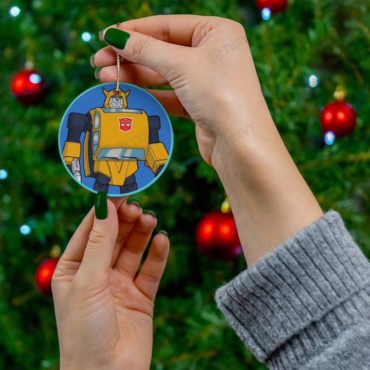 Bumblebee Transformers 80s Cartoon Merry Christmas Holiday Christmas Tree Xmas Gift Santa Claus Ceramic Circle Ornament