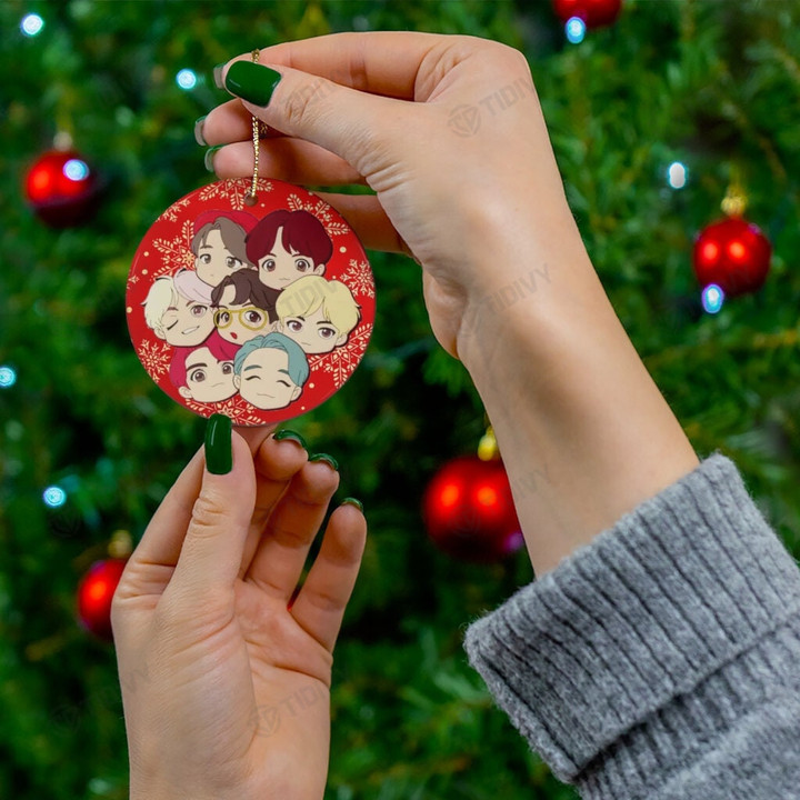BTS Bangtan Boys KPop Music Merry Christmas Holiday Christmas Tree Xmas Gift Santa Claus Ceramic Circle Ornament