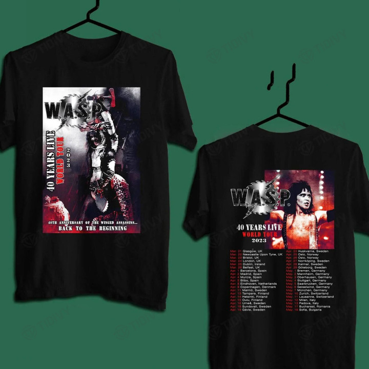 Hits Wasp 40years Live Europe U.kingdom Tour 2023 Black Tee Shirt W D Two Sided Graphic Unisex T Shirt, Sweatshirt, Hoodie Size S - 5XL