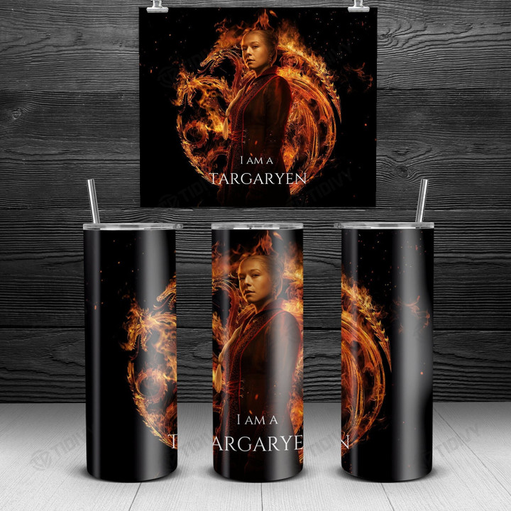I Am A Targaryen House Targaryen House of The Dragon Fire and Blood Game Of Thrones Stainless Steel Skinny Tumbler