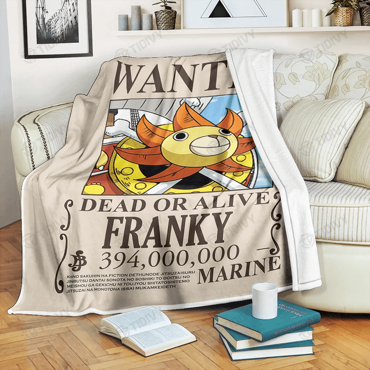 Wanted Dead Or ALive Franky Straw Hat Pirates Member One Piece Manga Anime Cozy Fleece Blanket Sherpa Blanket