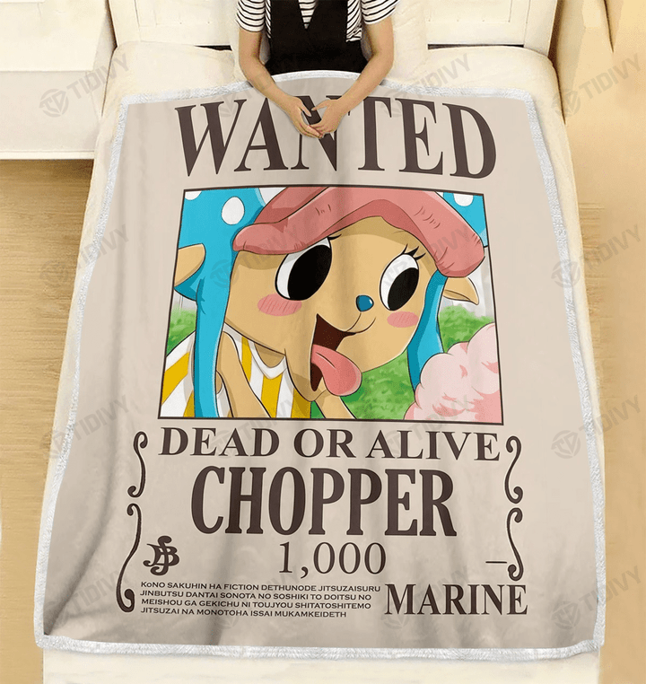 Wanted Dead Or ALive Chopper Straw Hat Pirates Member One Piece Manga Anime Cozy Fleece Blanket Sherpa Blanket
