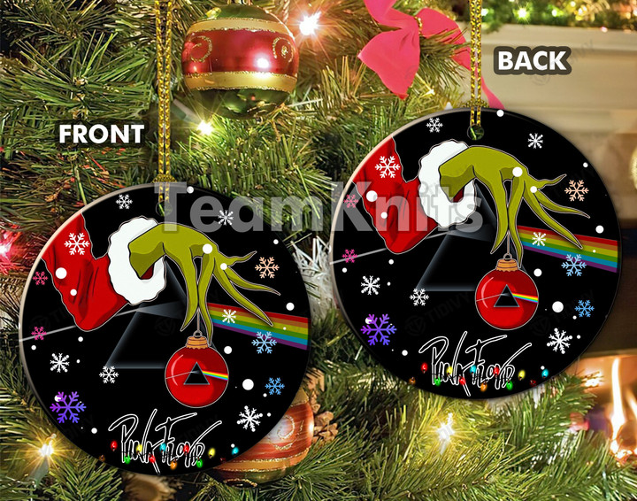 Pink Floyd Band Vintage Grinch Pink Floyd Rock Band Merry Christmas Happy Xmas Gift Xmas Tree Ceramic Circle Ornament