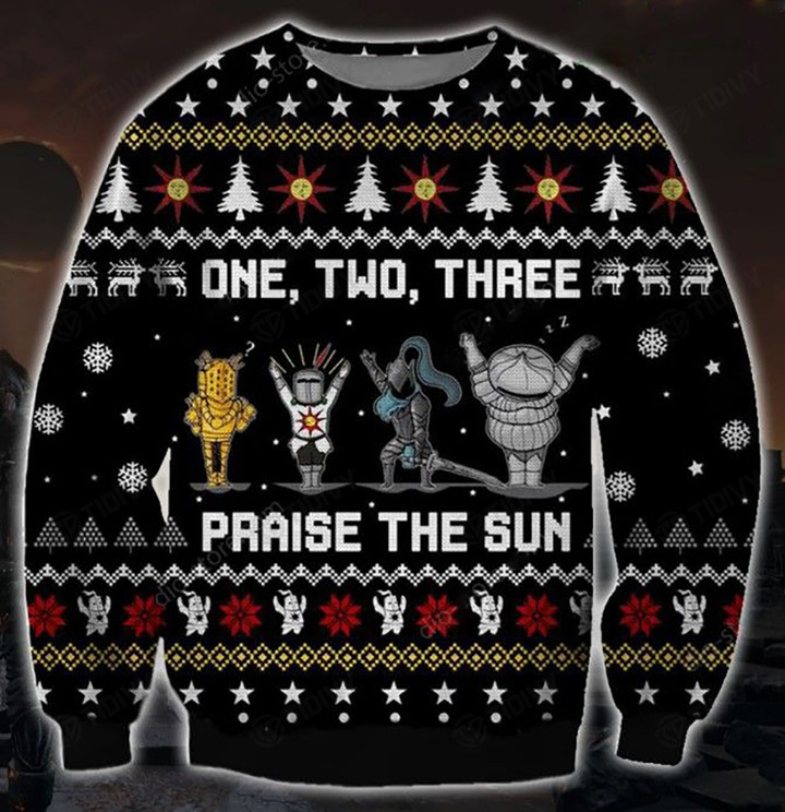 One Two Three Praise The Sun Merry Christmas Happy Xmas Gift Xmas Tree Ugly Sweater