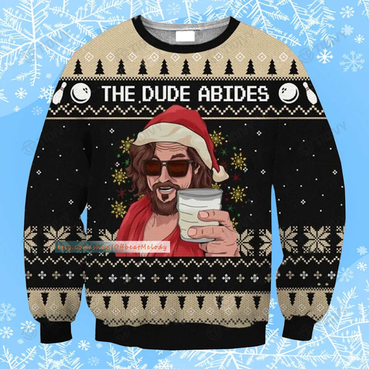 The Big Lebowski Dude Abide Marmot Bowling Jeff The Dude Merry Christmas Xmas Gift Xmas Tree Ugly Sweater