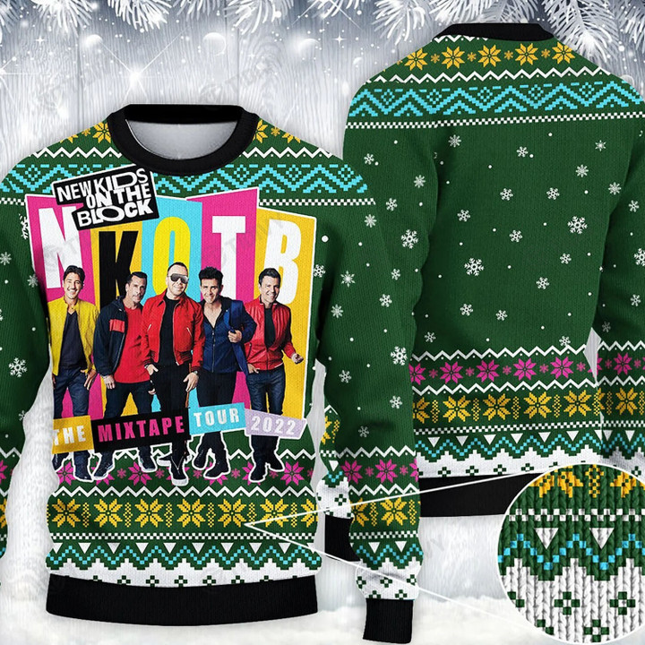 New Kids On The Block Mix Tape Tour 2022 NKOTB Merry Christmas Happy Xmas Gift Xmas Tree Ugly Sweater