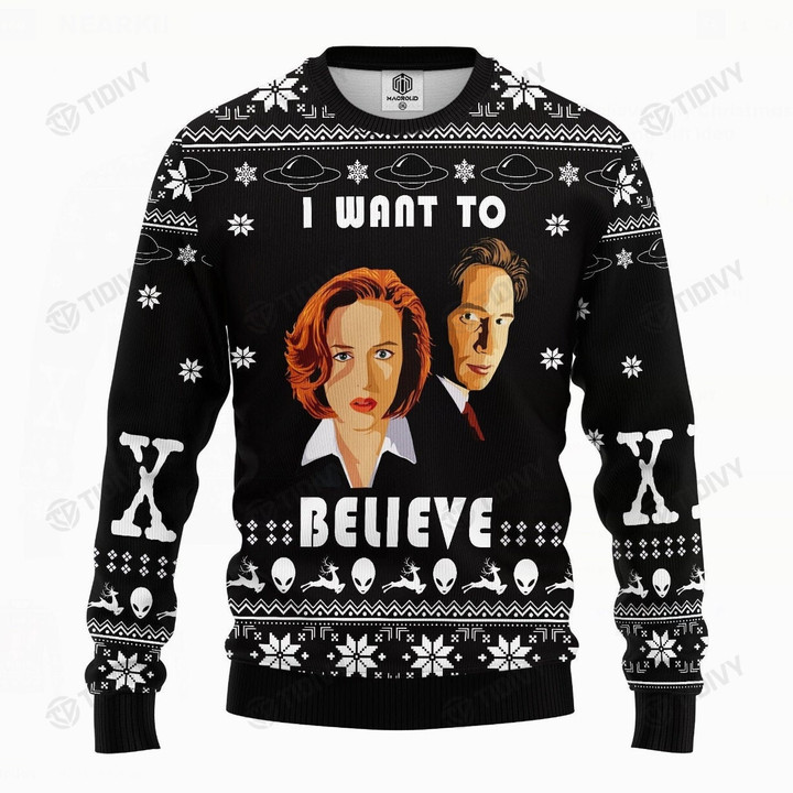 The X Files I Want to Believe Merry Christmas Happy Xmas Gift Xmas Tree Ugly Sweater