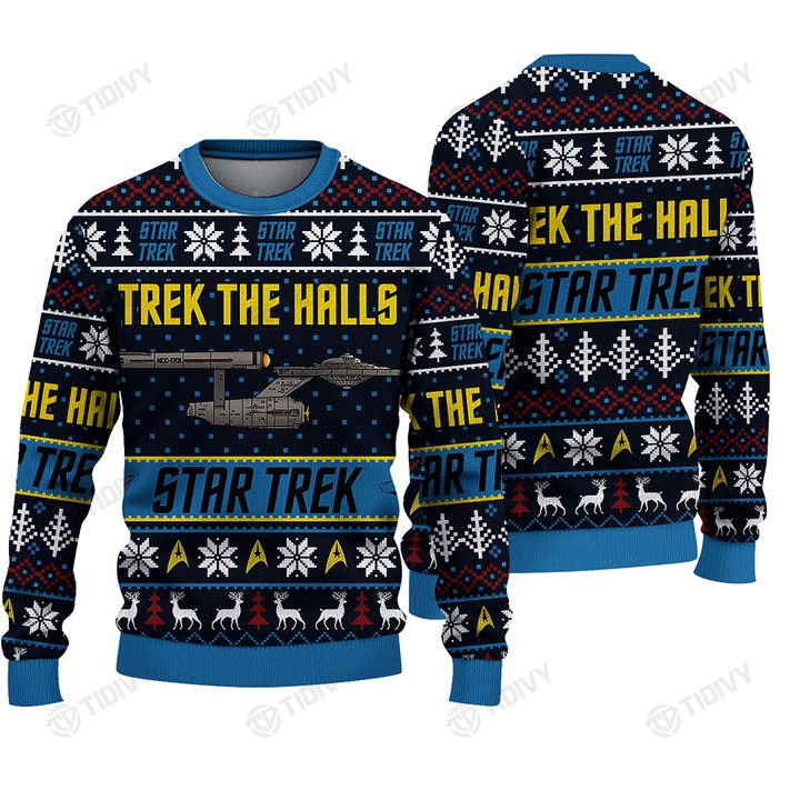 Trek the Halls Star Trek Merry Christmas Happy Xmas Gift Xmas Tree Ugly Sweater