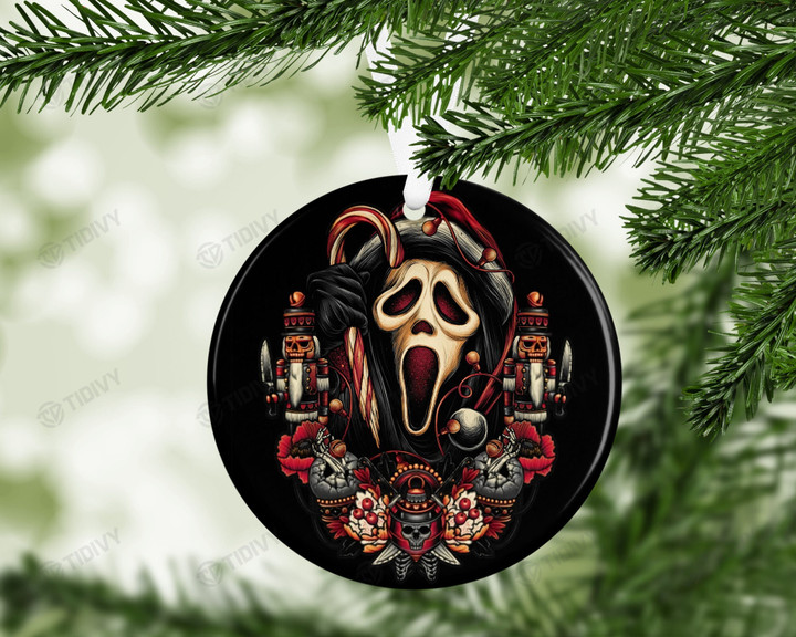 Ghostface Scream Horror Movie Merry Christmas Happy Xmas Gift Xmas Tree Ceramic Circle Ornament