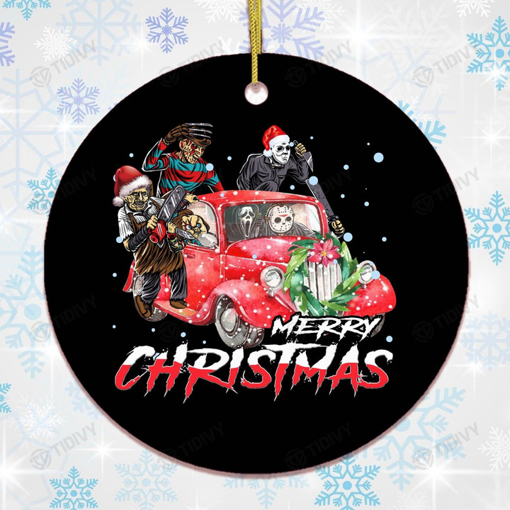 Scary Movie Characters Friends Michael Myers Jason Freddy Merry Christmas Happy Xmas Gift Xmas Tree Ceramic Circle Ornament