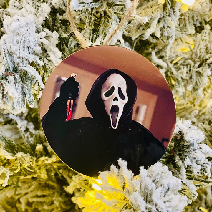 Halloween scream Horror Movie Ghostface Merry Christmas Happy Xmas Gift Xmas Tree Ceramic Circle Ornament