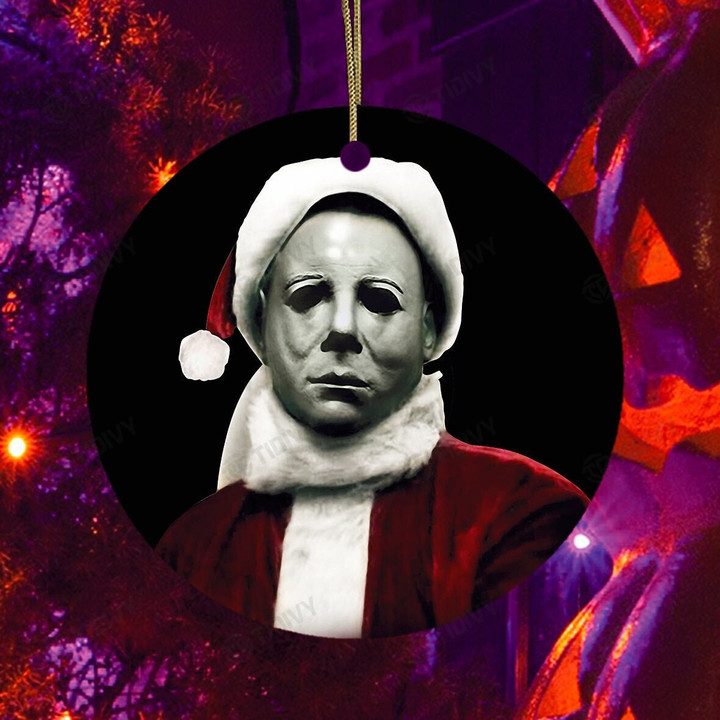 Horror Villain Santa Christmas Michael Myers Halloween Movies Merry Christmas Happy Xmas Gift Xmas Tree Ceramic Circle Ornament