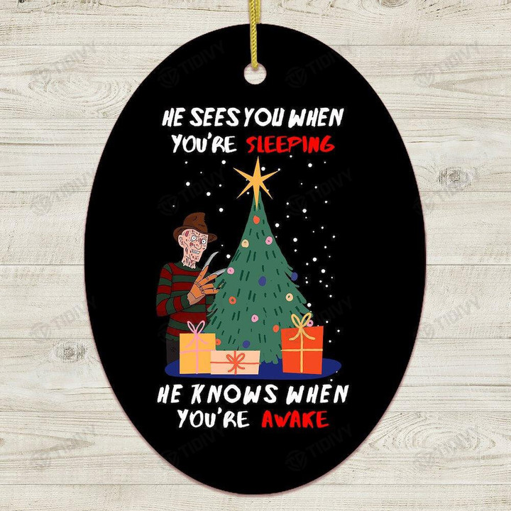 He Sees You When You're Sleeping Freddy Krueger Horror Movie Merry Christmas Happy Xmas Gift Xmas Tree Wooden/Acrylic Ornament
