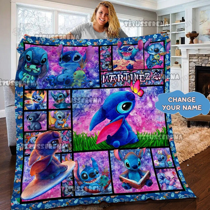 Custom Name Lilo and Stitch Merry Christmas Xmas Gift Premium Quilt Blanket Size Throw, Twin, Queen, King, Super King