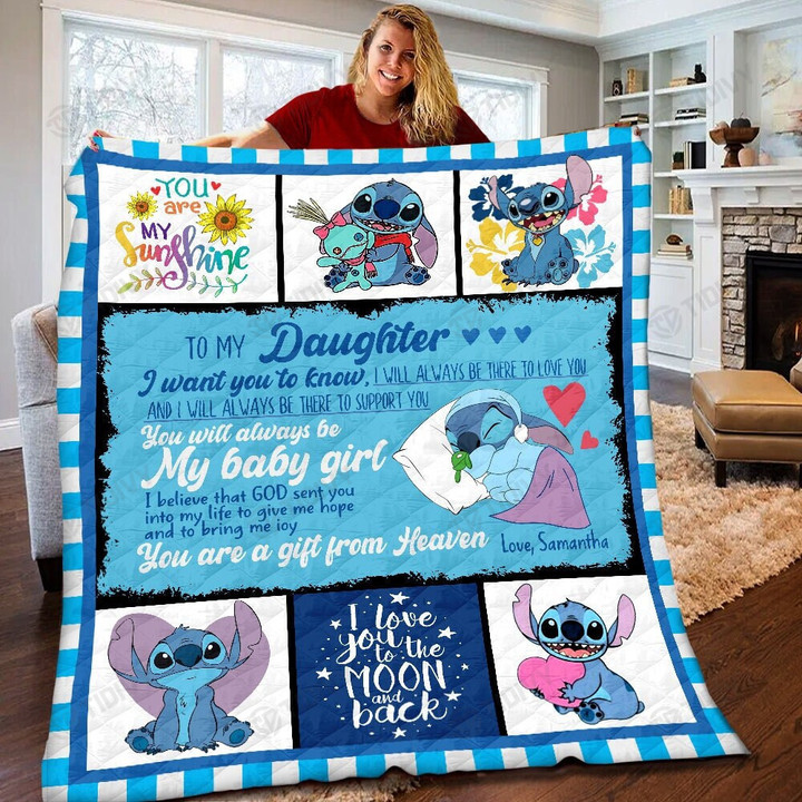 Lilo And Stitch To My Daughter Merry Christmas Xmas Gift Premium Quilt Blanket Size Throw, Twin, Queen, King, Super King