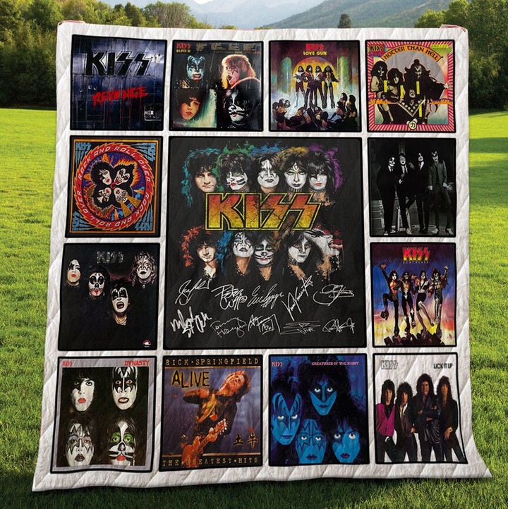Kiss Band Members Signature Kiss Band Albumer Cover Merry Christmas Xmas Gift Premium Quilt Blanket Size Throw, Twin, Queen, King, Super King