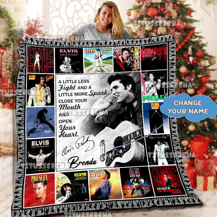 Custom Name Elvis Presley Albums cover Elvis Presley King Of Rock Elvis Movie 2022 Merry Christmas Xmas Gift Premium Quilt Blanket Size Throw, Twin, Queen, King, Super King