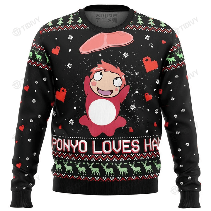 Ghibli Ponyo Loves Ham Merry Christmas Studio Ghibli Xmas Gift Xmas Tree Ugly Sweater