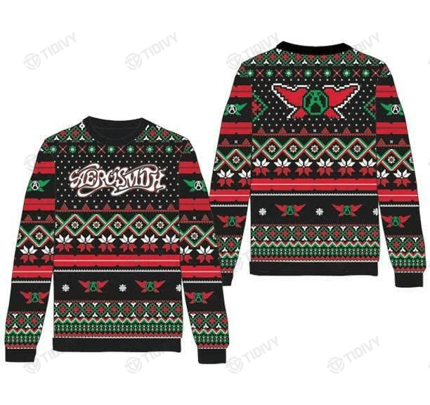 Aerosmith Rock and Roll Music Band Merry Christmas Music Xmas Gift Xmas Tree Ugly Sweater