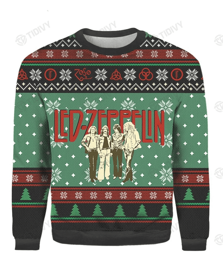 Led Zeppelin Rock Band Merry Christmas Music Xmas Gift Xmas Tree Ugly Sweater