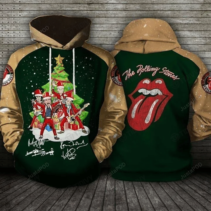 The Rolling Stones Members Signature The Rolling Stones Rock Band Merry Christmas Music Xmas Gift Xmas Tree 3D All Over Printed Shirt, Sweatshirt, Hoodie, Bomber Jacket Size S - 5XL