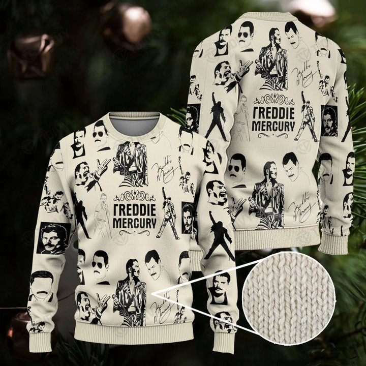 Freddie Mercury Queen Rock Band Merry Christmas Music Xmas Gift Xmas Tree Ugly Sweater