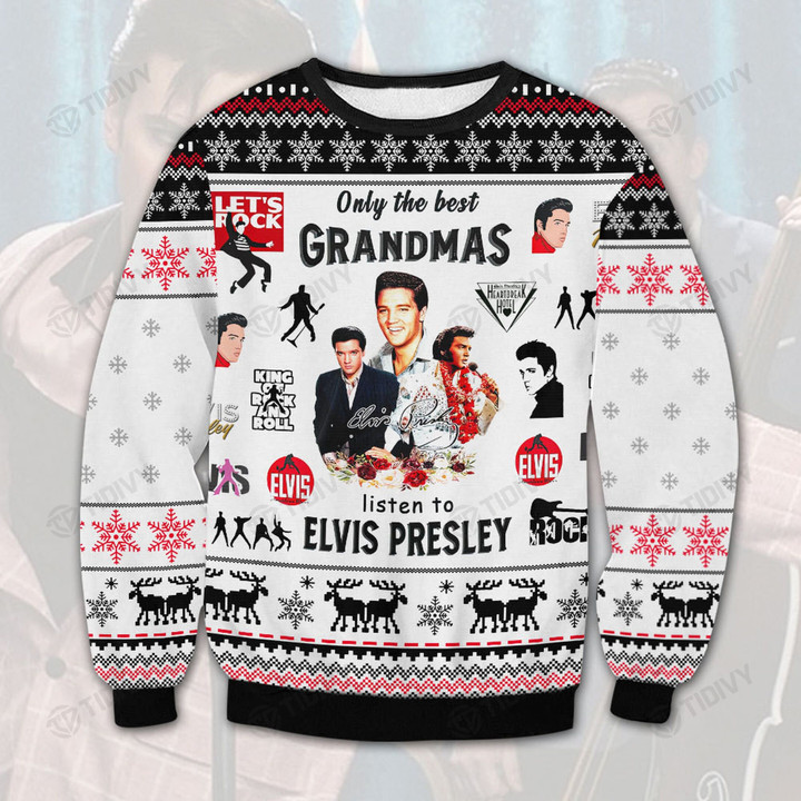 Only The Best Grandmas Listen To Elvis Presley King Of Rock Elvis Movie 2022 Merry Christmas Xmas Gift Xmas Tree Ugly Sweater
