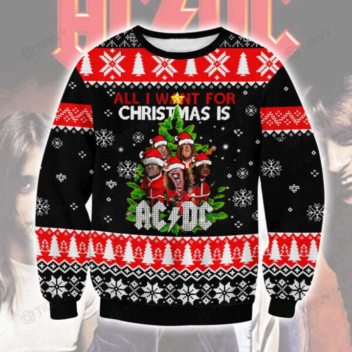 All I Want For Christmas Is ACDC Merry Christmas Xmas Gift Xmas Tree Ugly Sweater