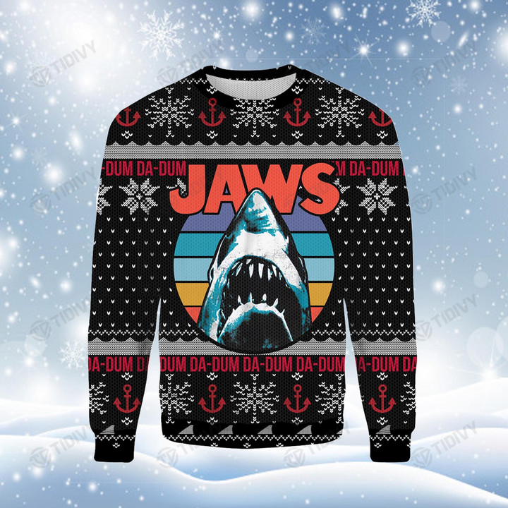 Jaws Movie Horror Shark Merry Christmas Xmas Gift Xmas Tree Ugly Sweater