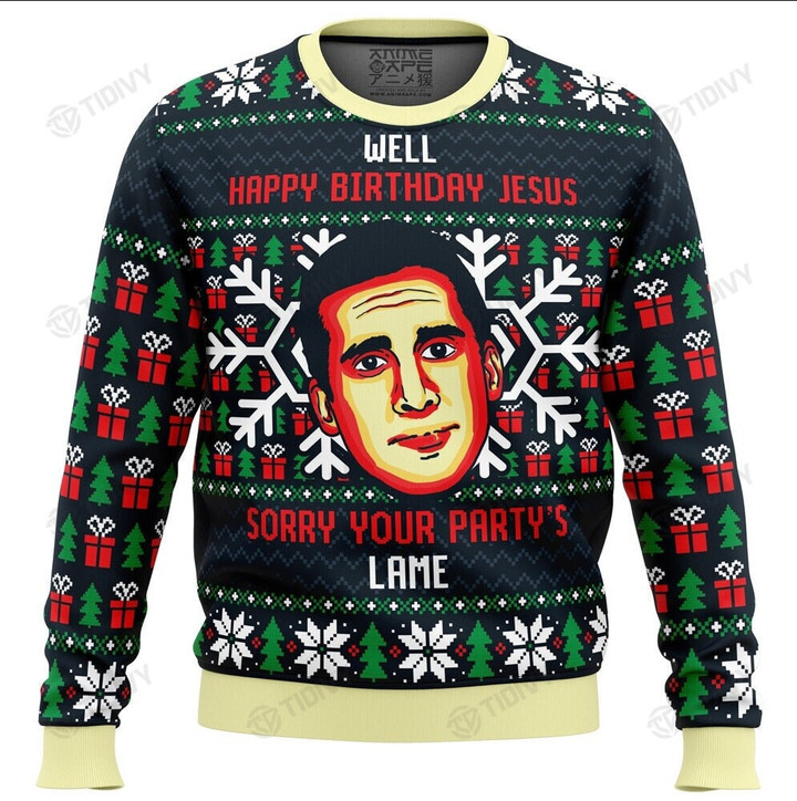 Happy Birthday Jesus Sorry Your Party is So Lame The Office Tv Series Merry Christmas Xmas Gift Xmas Tree Ugly Sweater