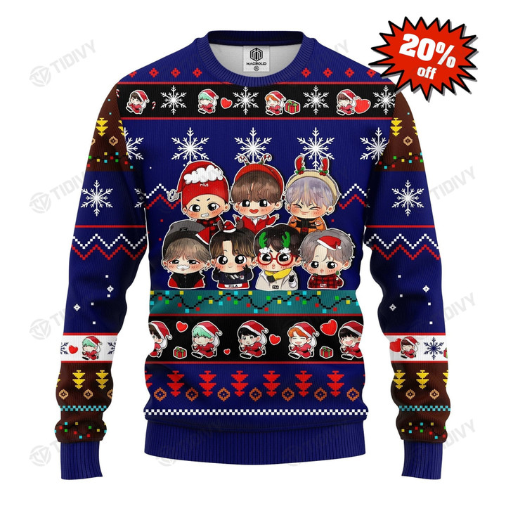 BTS Army Chibi Cute Merry Christmas Xmas Gift Xmas Tree Ugly Sweater